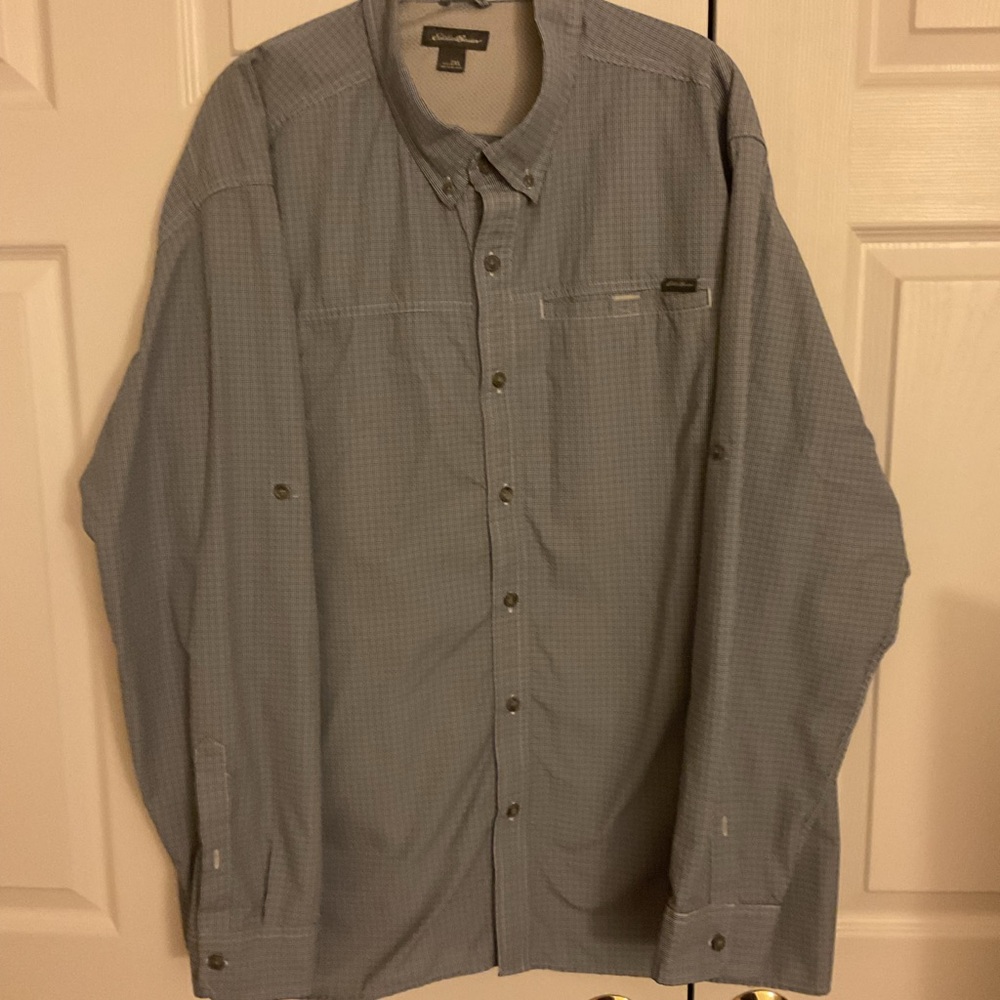 Eddie Bauer Outdoor Men’s Checkered Pattern Long Sleeve Button Up Shirt - Picture 4 of 8
